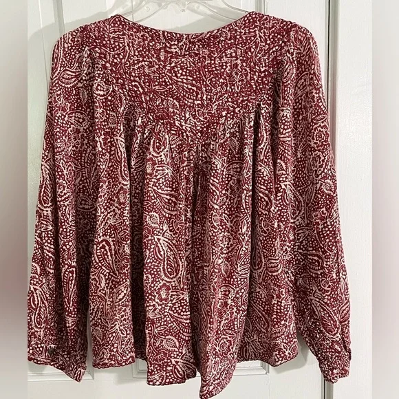 Free People We The Free Cool Meadow Red Boho Printed Blouse Cotton Size Small - Picture 7 of 15